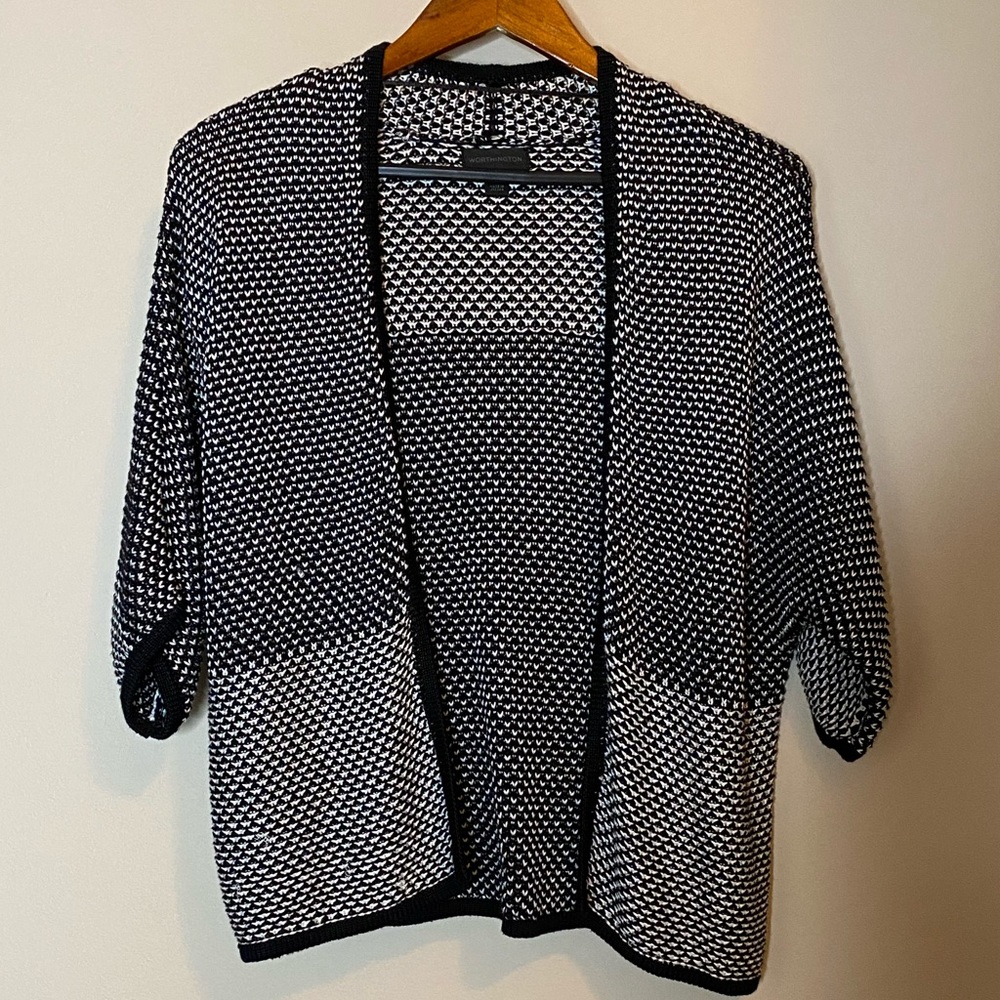 WORTHINGTON Sweater Black/White Knit Cardigan